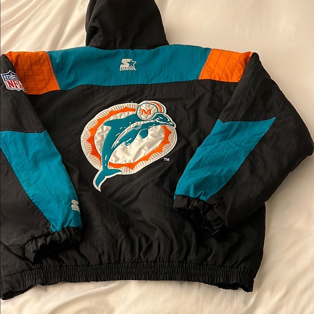 Miami Dolphins STARTER jacket  with Hood and Half-Zip - Picture 10 of 13